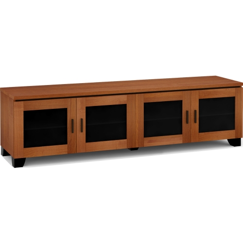 Elba 247 85" TV Cabinet in American Cherry w/ Smoked Glass Door Inserts